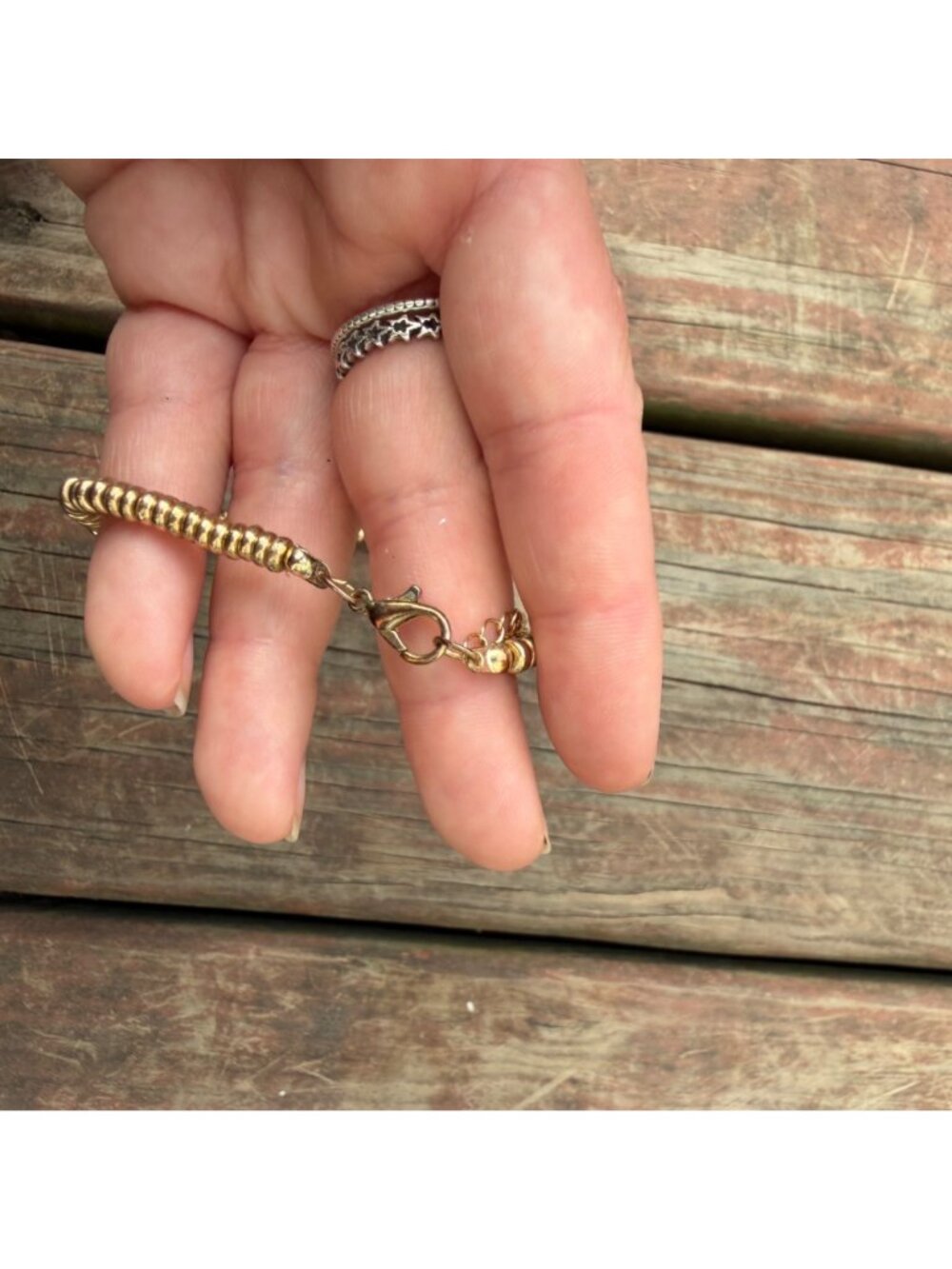 Gold Beaded Necklace With Pearl Accent & Adjustable Chain - Picture 5 of 5